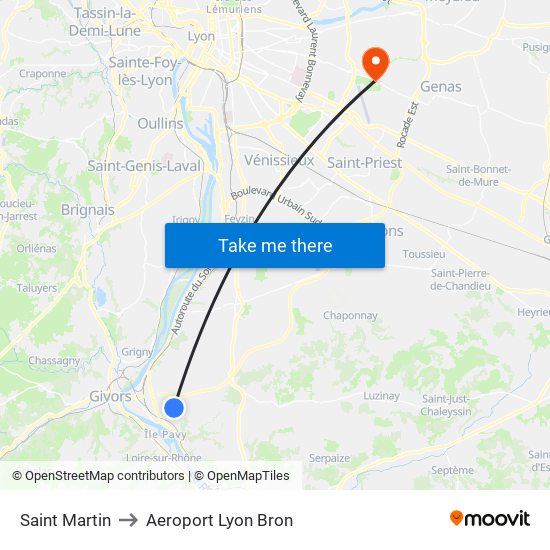 Saint Martin to Aeroport Lyon Bron map