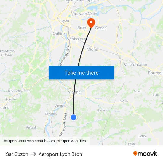 Sar Suzon to Aeroport Lyon Bron map