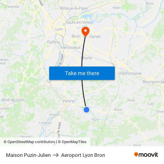 Maison Puzin-Julien to Aeroport Lyon Bron map