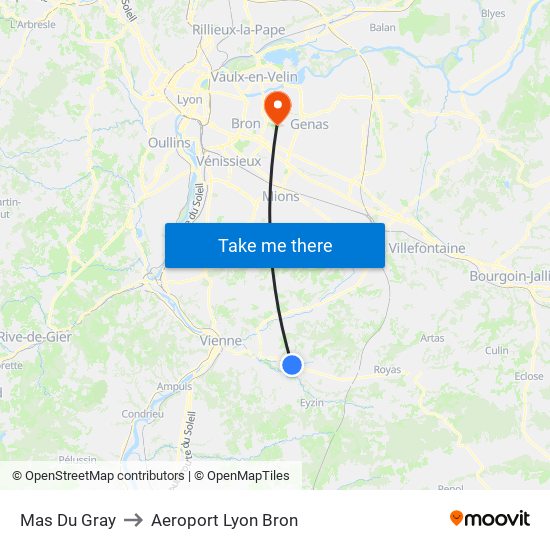 Mas Du Gray to Aeroport Lyon Bron map