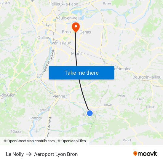 Le Nolly to Aeroport Lyon Bron map