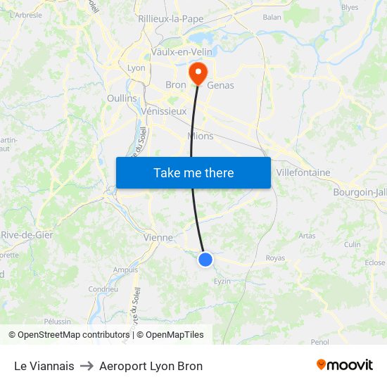 Le Viannais to Aeroport Lyon Bron map