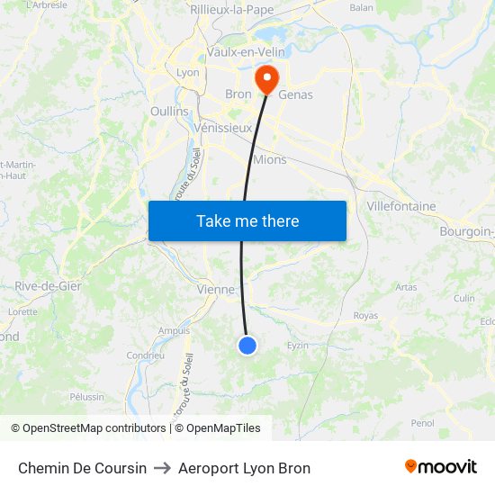 Chemin De Coursin to Aeroport Lyon Bron map