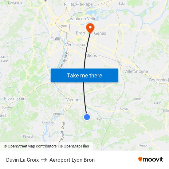 Duvin La Croix to Aeroport Lyon Bron map