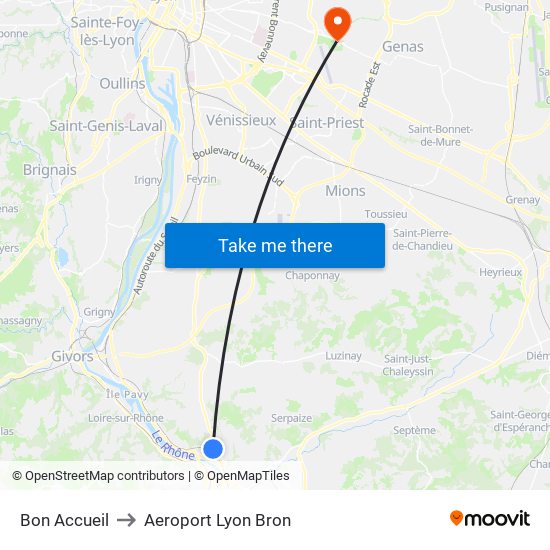 Bon Accueil to Aeroport Lyon Bron map