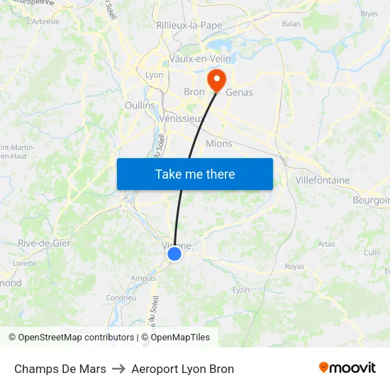 Champs De Mars to Aeroport Lyon Bron map