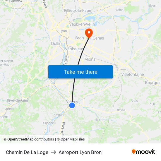 Chemin De La Loge to Aeroport Lyon Bron map