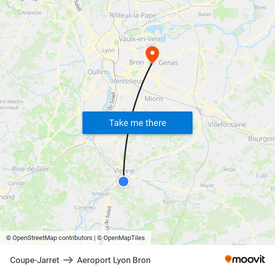 Coupe-Jarret to Aeroport Lyon Bron map