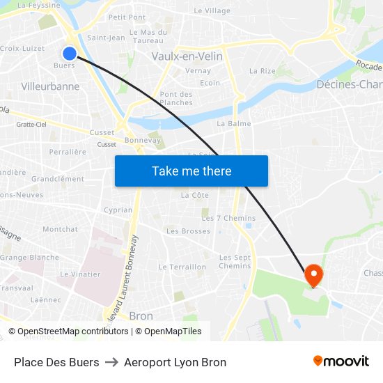 Place Des Buers to Aeroport Lyon Bron map