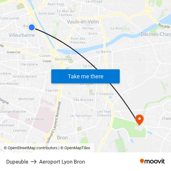 Dupeuble to Aeroport Lyon Bron map
