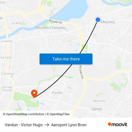 Verdun - Victor Hugo to Aeroport Lyon Bron map