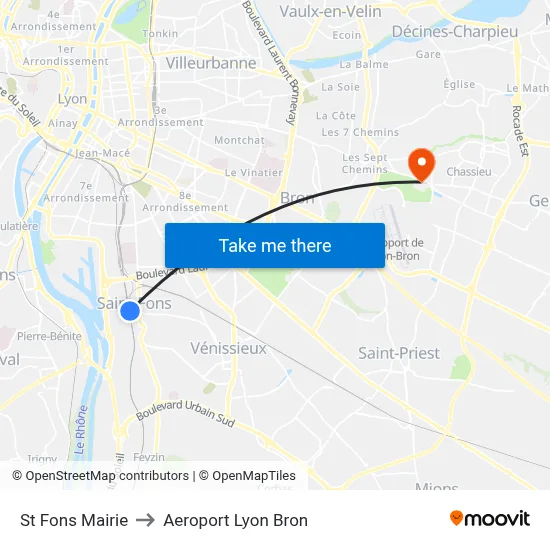 St Fons Mairie to Aeroport Lyon Bron map