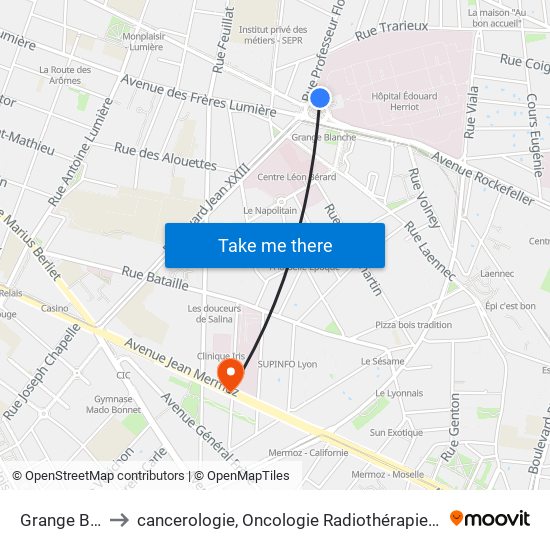 Grange Blanche to cancerologie, Oncologie Radiothérapie Dr Vincent Mammar map