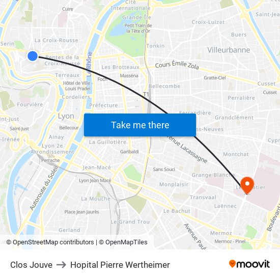 Clos Jouve to Hopital Pierre Wertheimer map