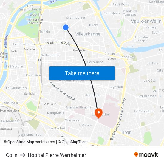 Colin to Hopital Pierre Wertheimer map