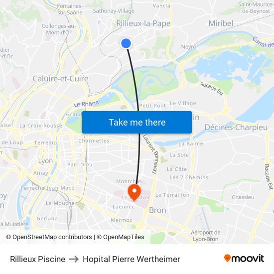 Rillieux Piscine to Hopital Pierre Wertheimer map