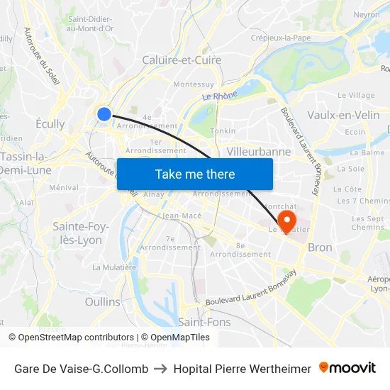 Gare De Vaise-G.Collomb to Hopital Pierre Wertheimer map