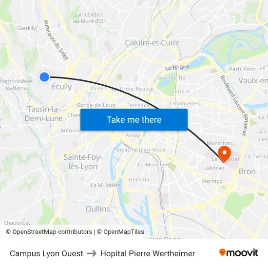 Campus Lyon Ouest to Hopital Pierre Wertheimer map