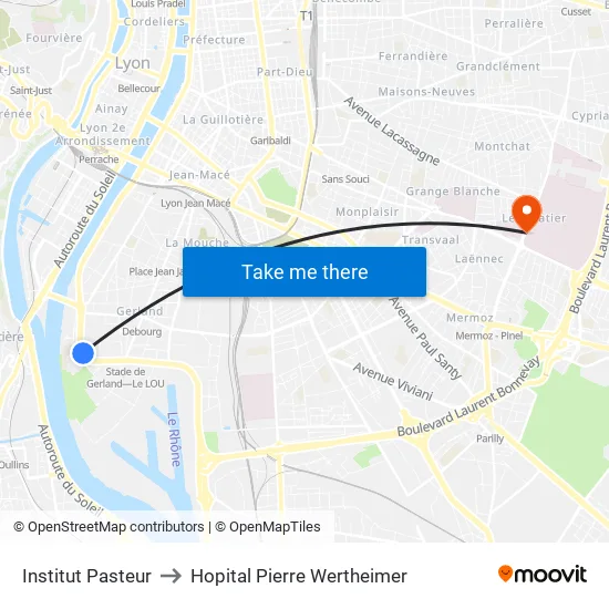 Institut Pasteur to Hopital Pierre Wertheimer map