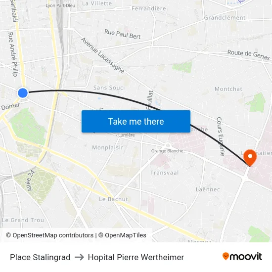 Place Stalingrad to Hopital Pierre Wertheimer map