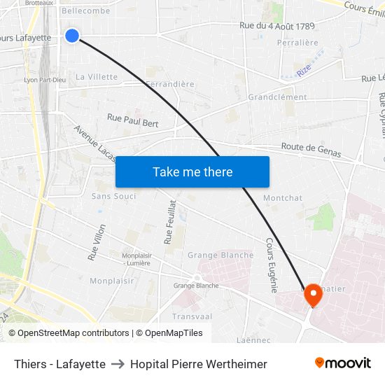 Thiers - Lafayette to Hopital Pierre Wertheimer map