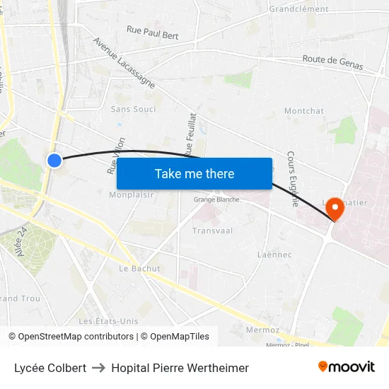 Lycée Colbert to Hopital Pierre Wertheimer map