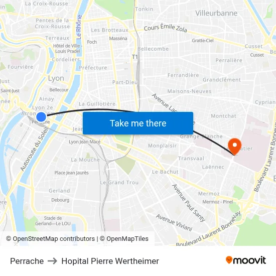 Perrache to Hopital Pierre Wertheimer map