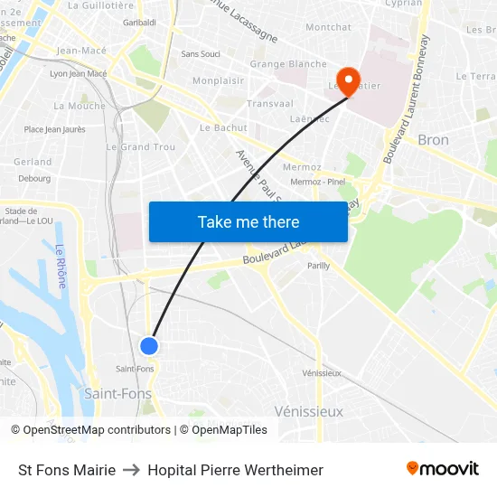 St Fons Mairie to Hopital Pierre Wertheimer map