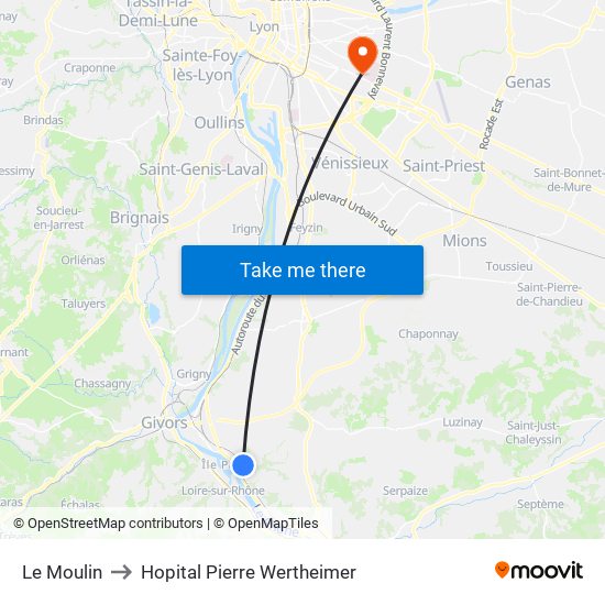 Le Moulin to Hopital Pierre Wertheimer map