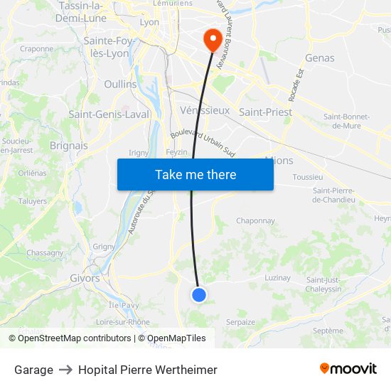 Garage to Hopital Pierre Wertheimer map