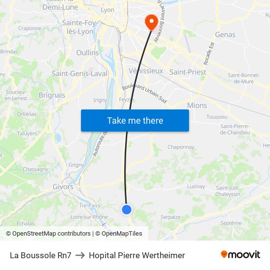 La Boussole Rn7 to Hopital Pierre Wertheimer map