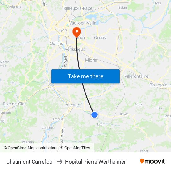Chaumont Carrefour to Hopital Pierre Wertheimer map