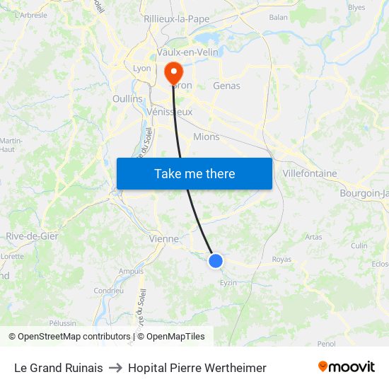 Le Grand Ruinais to Hopital Pierre Wertheimer map