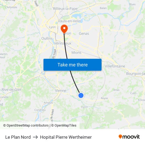 Le Plan Nord to Hopital Pierre Wertheimer map