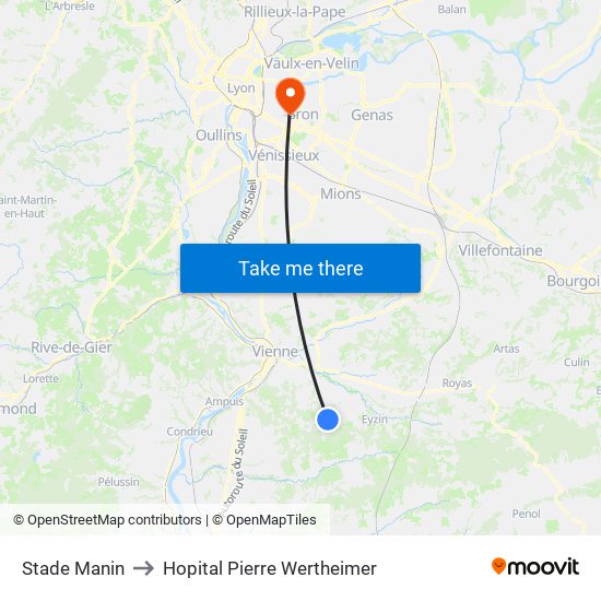 Stade Manin to Hopital Pierre Wertheimer map