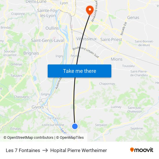 Les 7 Fontaines to Hopital Pierre Wertheimer map