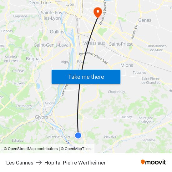 Les Cannes to Hopital Pierre Wertheimer map