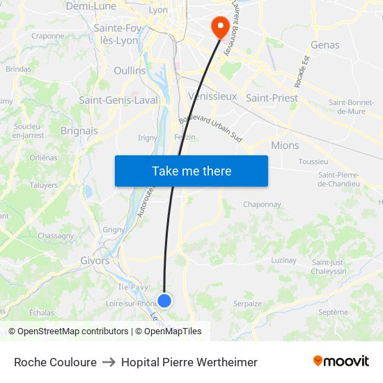 Roche Couloure to Hopital Pierre Wertheimer map