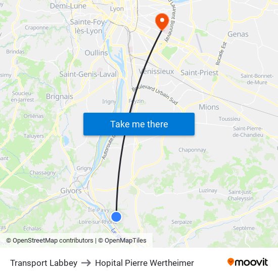 Transport Labbey to Hopital Pierre Wertheimer map