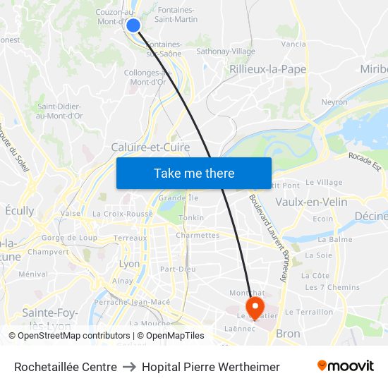 Rochetaillée Centre to Hopital Pierre Wertheimer map