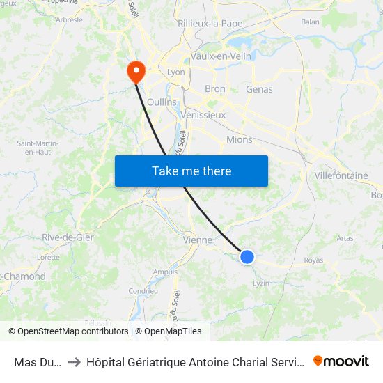 Mas Du Gray to Hôpital Gériatrique Antoine Charial Services Administratifs map