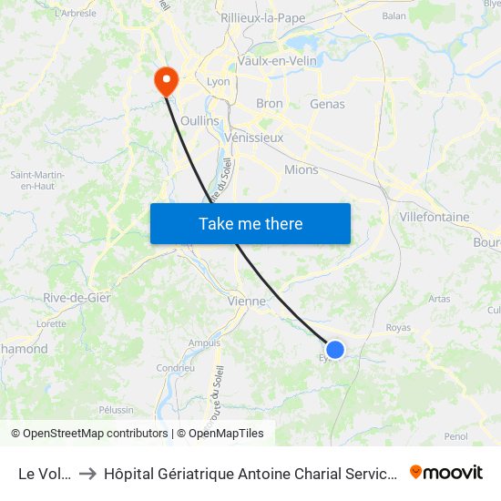 Le Volland to Hôpital Gériatrique Antoine Charial Services Administratifs map