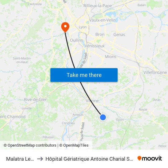 Malatra Le Marciat to Hôpital Gériatrique Antoine Charial Services Administratifs map