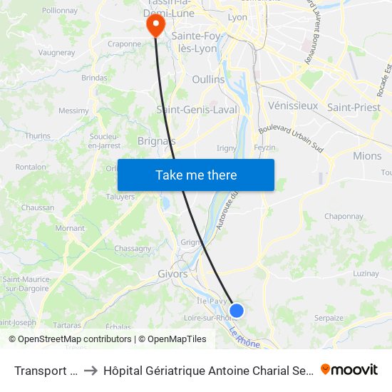 Transport Labbey to Hôpital Gériatrique Antoine Charial Services Administratifs map