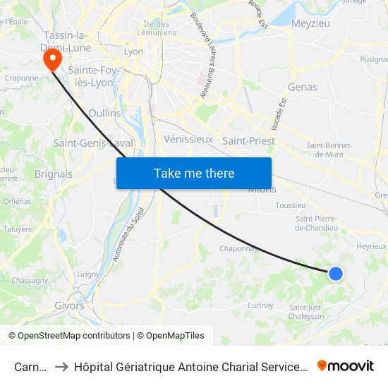 Carneval to Hôpital Gériatrique Antoine Charial Services Administratifs map
