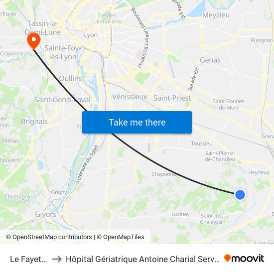 Le Fayet Place to Hôpital Gériatrique Antoine Charial Services Administratifs map