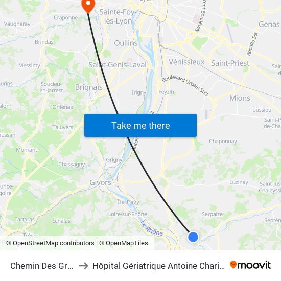 Chemin Des Grandes Vignes to Hôpital Gériatrique Antoine Charial Services Administratifs map