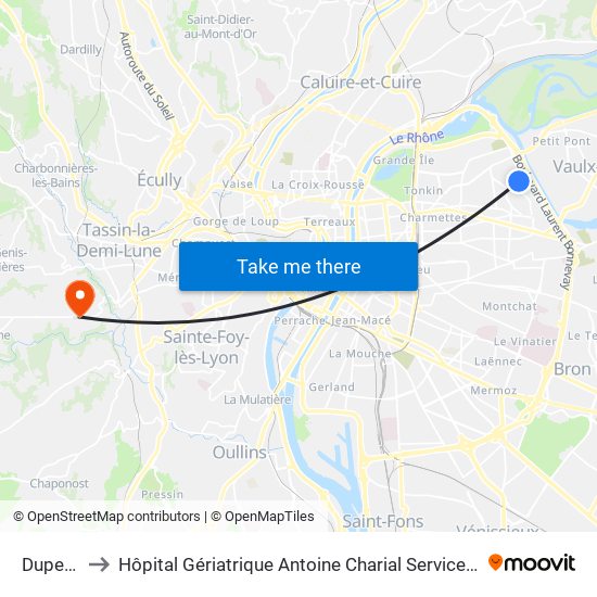 Dupeuble to Hôpital Gériatrique Antoine Charial Services Administratifs map