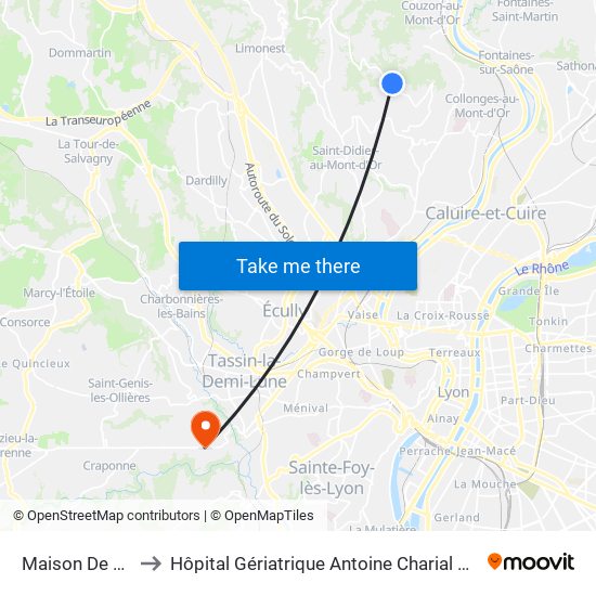 Maison De La Nature to Hôpital Gériatrique Antoine Charial Services Administratifs map