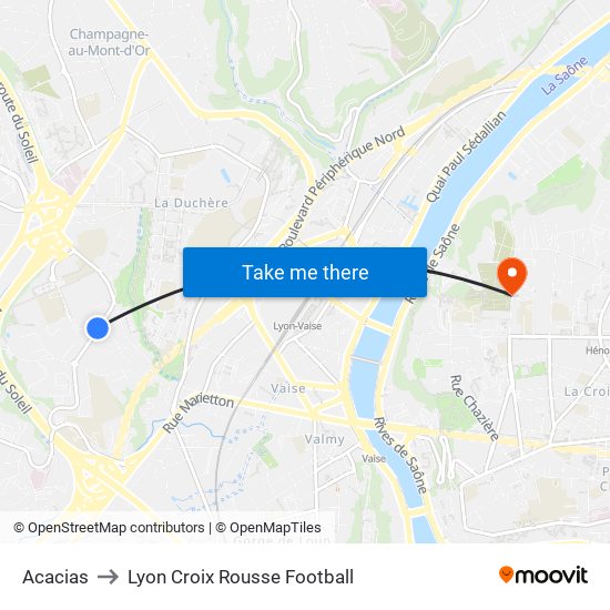 Acacias to Lyon Croix Rousse Football map